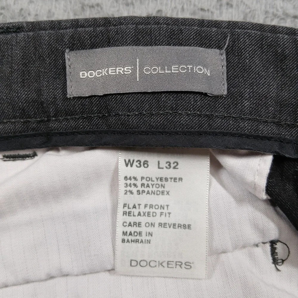 Dockers Collection Dress Pants Mens 36x32 Gray Flat Front Relaxed‎ Fit Stretch